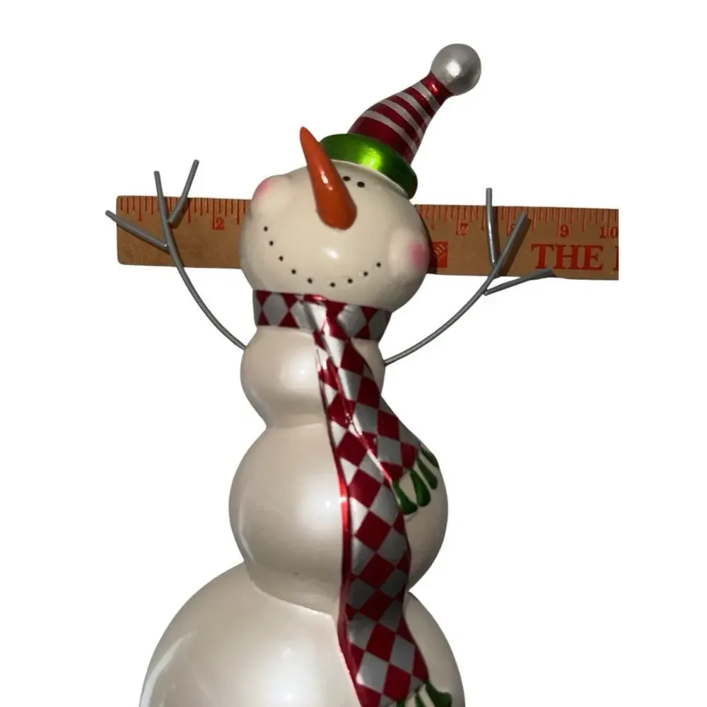 Vtg Pier 1 Enameled Ceramic Snowman Opalescent 15” Tabletop Decor Whimsical